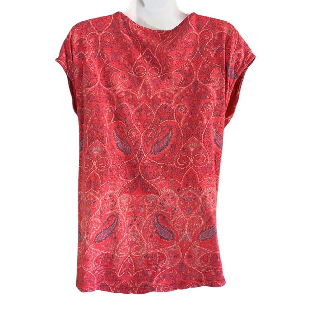 Lucky Brand Paisley Tie Front Top Small Red Boho Western Peasant Festival - Picture 6 of 7